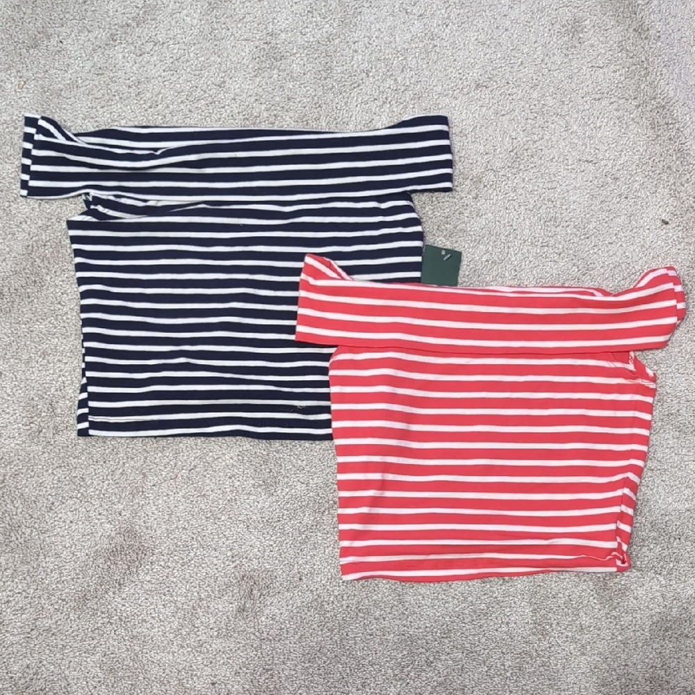Striped Off-Shoulder Tops in Navy and Red
